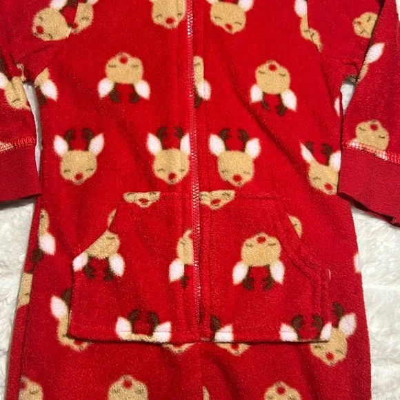 HB reindeer pajamas with a hoodie. Sz 6-9 mos. Red. Zip front - Picture 3 of 7